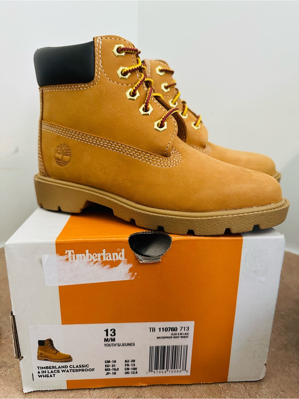Timberland Wheat Nubuck Lace-Up Boots with Black Collar